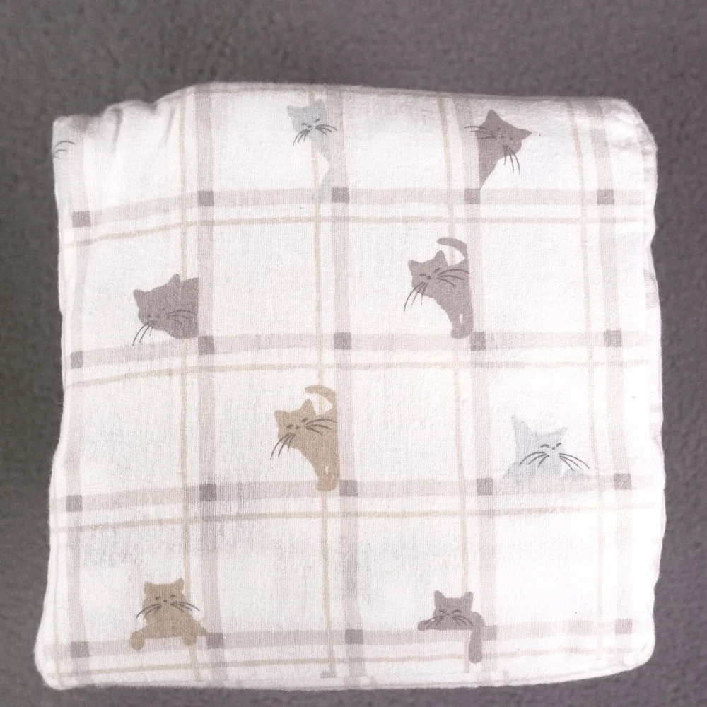 Cuddl Duds King Sheet Set Heavyweight Flannel Cat Plaid White Tan Grey 4pc New